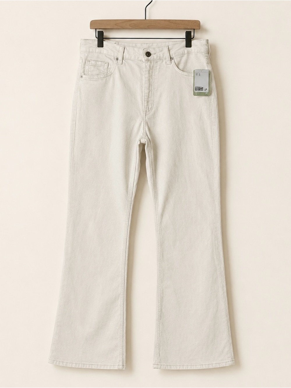 H&M Divided High Waist Flare Jeans White Stretch‎ Denim Size 14